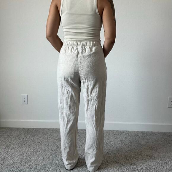 H&M Linen Cotton Blend Cream Straight Leg Pants - Picture 4 of 10